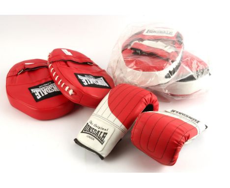 Collection of Boxing Lonsdale items - To include pair of boxing gloves and 2 sets of boxing pads. (1 box). 