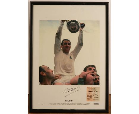 Tottenham Hotspur Dave Mackay signed colour print of May 20th 1967 FA Cup Final with ticket stubb. Glazed and framed 24.5 x 1