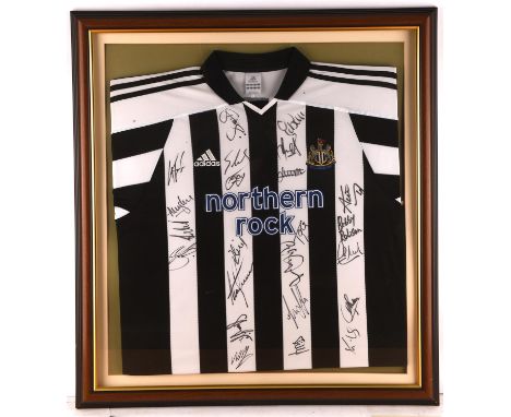 Newcastle United Team Signed Shirt with various players, Size UK L, framed and glazed 77 x 84cm. Provenance: consigned by a d