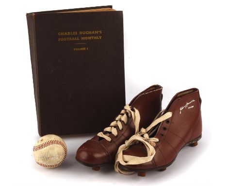 Collection of Vintage items - to include Johnny Hancock's Junior boots (with tag), 1950s, binder of Charles Buchan's Football