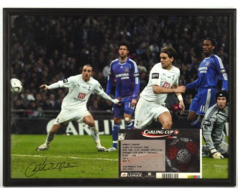 Tottenham Hotspur vs Chelsea Carling Cup Fina 2008 signed print, with match ticket, glazed and framed, 17 x 13 inches overall