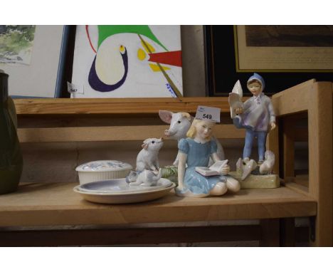 Quantity of ceramics to include Royal Doulton figure Alice, Royal Worcester figure Fantales and other ceramics