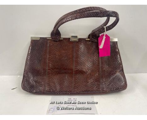 VINTAGE SNAKE SKIN HAND BAG, EX TOAD HALL FILM PROP USED BY MISS MARPLE 