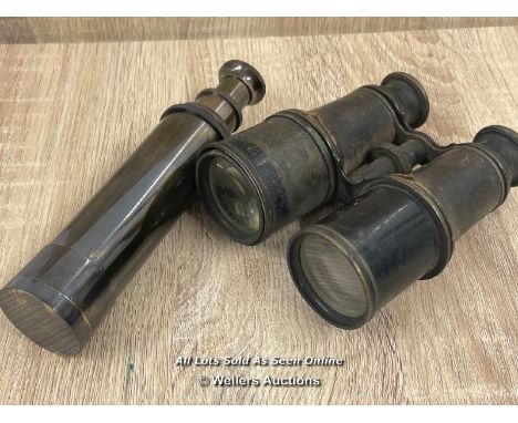 VINTAGE TELESCOPE MARKED W.OTTWAY &amp; CO LTD, EALING LONDON 1915 WITH VINTAGE BINOCULARS 