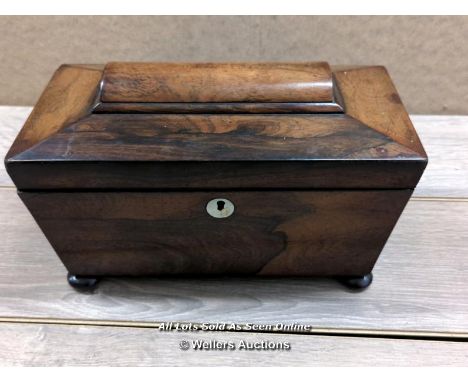 *A VICTORIAN MAHOGANY TEA CADDY HINGED COVER ENCLOSING TWO COMPARTMENT &amp; MIX BOWL