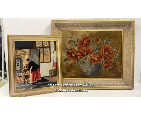 TWO TAPESTRY PICTURES, LARGEST 64 X 55CM INCLUDING FRAME 
