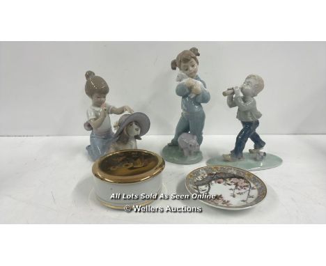 COLLECTION OF CERAMICS INCLUDING LLADRO GIRL WITH DOG NO. 6862, NAO GIRL, METZLER &amp; ORLOFF BOY, CHOKIN POT WITH LID AND S