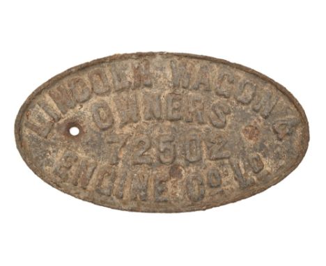 Railway Arts.&nbsp; &nbsp;A cast iron oval plate of&nbsp; LINCOLN WAGON&nbsp; OWNERS ENGINE CO LTD, 72502,&nbsp;&nbsp;27.5cm 