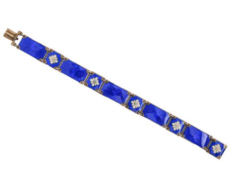 A Danish silver gilt and translucent blue and white enamel bracelet,&nbsp; second quarter 20th c, 18.5cm l, by Dolmer Bahner,