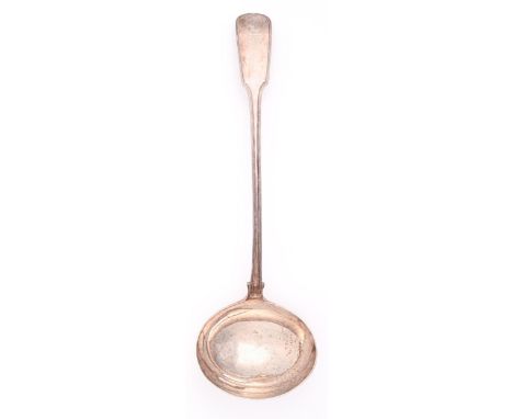 A George IV silver soup ladle, Fiddle and Thread pattern, crested, by William Eley and William Fearn, London 1821, 7ozs 10dwt