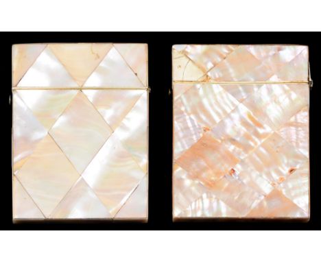 Two Victorian mother of pearl card cases, 10cm h  One with repair to hinge, but both complete