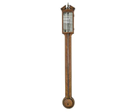 An English mahogany and line inlaid exposed tube stick or cistern barometer, Valanterio &amp; Co Richmond, silvered register 