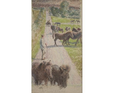 Mary Beresford Williams (1931 - ) - Dartmoor Round-Up,&nbsp;monogrammed and titled in pencil, pastel on paper, 44 x 24cm Good