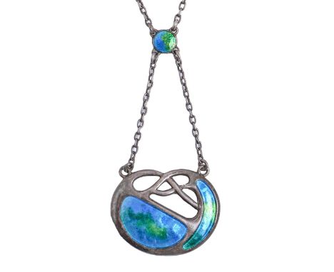 Charles Horner. An Arts and Crafts silver and translucent enamel necklet, 66cm l, pendant 28mm l, maker's mark, Chester 1908,