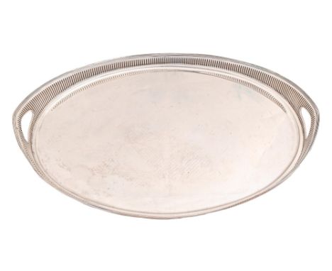 A Dutch silver tray, with reeded gallery and rim, 45.5cm l, by Dickhoff &amp; Salm, .833 standard, 1908, 33ozs 5dwts  Good co