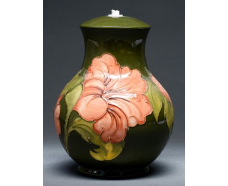 A Moorcroft Hibiscus lamp, c1980, 26cm high, impressed mark  Good condition