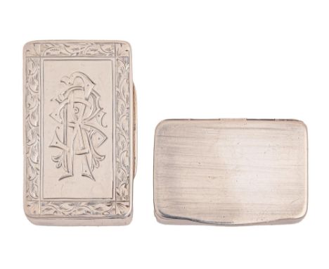 A Victorian silver box, with divided interior, 43mm l, by Aldwinckle &amp; Slater, London 1894 and a Victorian silver snuff b