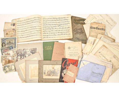 Miscellaneous&nbsp; manuscripts and ephemera,&nbsp;comprising two late 18th/early 19th c manuscript music books for piano due