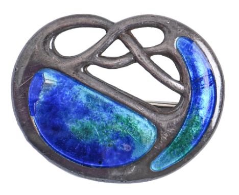 Charles Horner. An Arts and Crafts silver and translucent enamel brooch, 28mm l, maker's mark, Chester 1909, 5.4g  Enamel chi