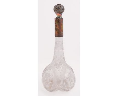 A Victorian silver mounted brilliant cut glass decanter and stopper, the lobed body with flared neck, 33cm h, by John Round &