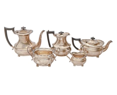 An Edward VII silver tea and coffee service, coffee pot 22cm h, by William Aitken, Birmingham, teapot, cream jug and sugar bo