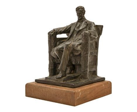 A North American electro-formed and bronze patinated sculpture of Abraham Lincoln, designed by D C French and published by Al