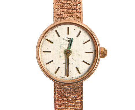 A Rotary 9ct gold lady's wristwatch, quartz movement, 17mm diam, Birmingham 1984, on 9ct gold textured bracelet, 17g  Lacks c