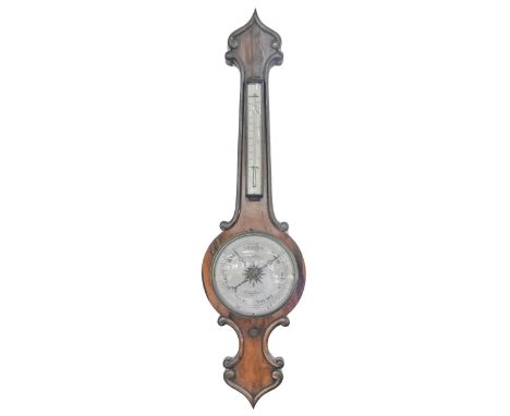 A Victorian rosewood barometer, W Lodge, Leicester, of lotus type with mercury thermometer, 99cm h  Good condition, charged w