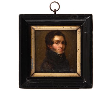 French School, early 19th c - Portrait miniature of a Gentleman,&nbsp;in profile and slightly turned to sinister, wearing a b
