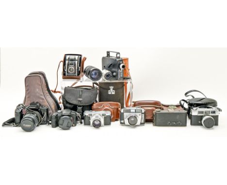 Miscellaneous 35mm and other cameras, to include Yashica, an early Kodak cine camera, etc  
