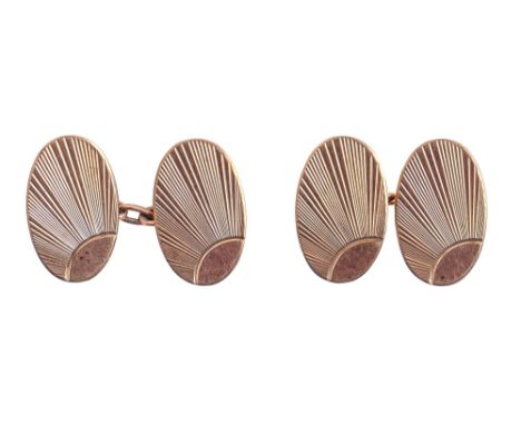 A pair of 9ct gold cufflinks, engraved with rays, 19mm, Birmingham 1937, 4g  Light wear, not initialled
