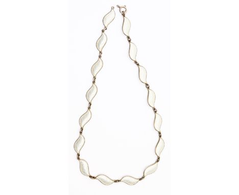 David Andersen. A silver gilt and white guilloche enamel leaves necklace, 36cm l, maker's mark and STERIG NORWAY, 13.4g  Good