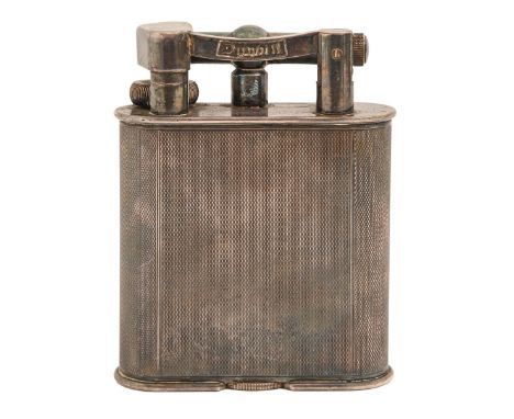 An Alfred Dunhill Ltd plated table lighter, c1940, 10cm h  Good condition with polish residue, mechanism untried