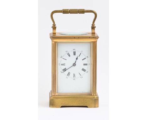 A French gilt brass carriage timepiece, Drocourt &amp; Co, late 19th c, retaining the original platform lever escapement, ena