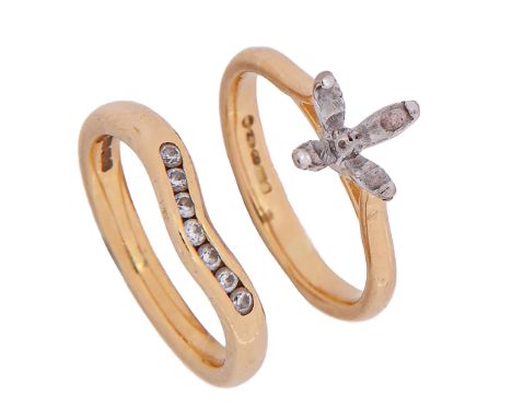 A seven stone diamond ring, in 18ct gold and an 18ct gold ring shank, 6.4g, size H and I (2)  Wear consistent with age