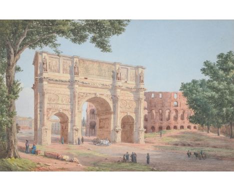 English School, 19th century - The Arch of Constantine and the Colosseum, Rome, watercolour, 47 x 70cm  