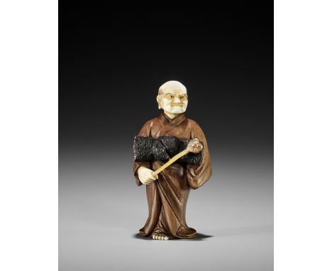 KYOKKO: A FINE INLAID TOKYO SCHOOL WOOD NETSUKE OF DARUMABy Kyokko, signed Kyokko 旭光Japan, Tokyo, late 19th centuryBodhidharm