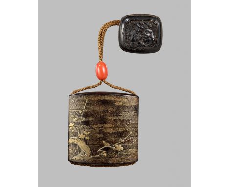 INABA: A GOLD LACQUER FOUR-CASE INRO DEPICTING A PLUM TREEBy a member of the Inaba family, signed Inaba 稲葉 saku 作Japan, 18th/