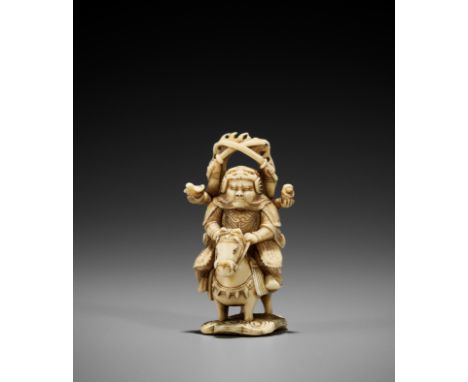 CHOKUSAI: AN EXCEPTIONALLY RARE MARINE IVORY NETSUKE OF BAREKISONJINBy Miyagi Chokusai (born 1877), signed Chokusai 直齋Japan, 