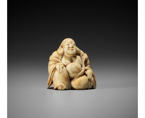 AN IVORY NETSUKE OF A SEATED HOTEIUnsigned Japan, 18th century, Edo period (1615-1868)Published: Sydney L. Moss Ltd. (2016) K