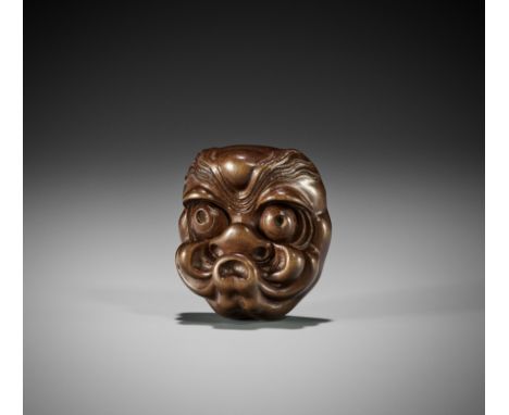 SOSHI: A RARE SO SCHOOL WOOD MASK NETSUKE OF AN OCTOPUS-USOFUKIBy Soshi, signed Soshi 藻之 to 刀Japan, Tokyo, late 19th century 