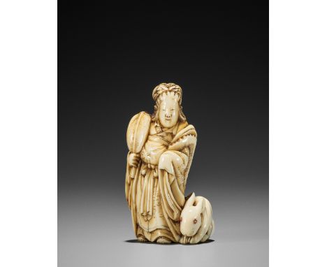 A FINE IVORY NETSUKE OF GATTEN WITH A LUNAR HAREUnsignedJapan, Edo (Tokyo), mid-19th century, Edo period (1615-1868)A fine ca