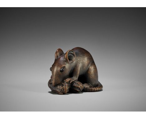 MASANAO: A FINE WOOD NETSUKE OF A RAT WITH PEANUTSBy Masanao, signed Masanao 正直Japan, Ise-Yamada, mid-19th century, Edo perio