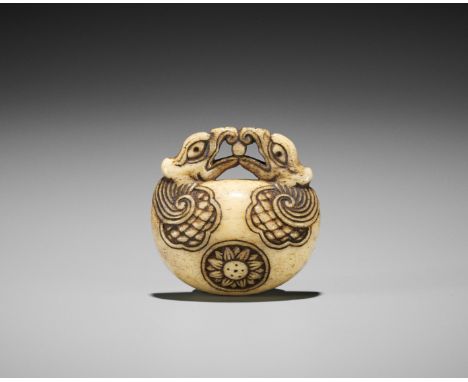 KOKUSAI: A SUPERB STAG ANTLER NETSUKE OF A MOKUGYOBy Ozaki Kokusai (1835-1892), sealed Koku 谷 Japan, Tokyo, Asakusa District,
