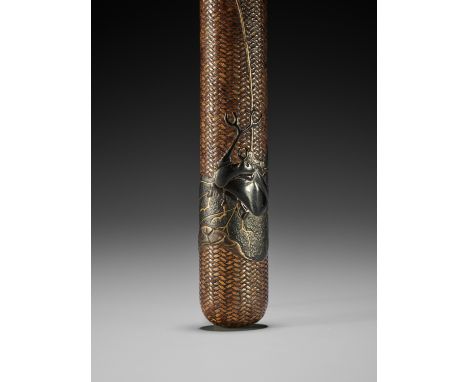 KOSHIN: A SUPERB WOVEN RATTAN KISERUZUTSU WITH A STAG BEETLEBy Maeyama Koshin, signed Koshin 光真 Japan, c. 1900, Meiji period 