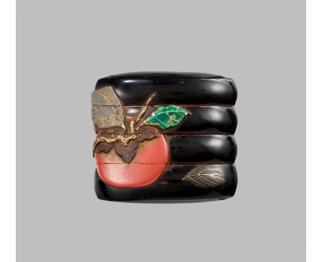 SHOKOSAI: AN UNUSUAL LACQUER THREE-CASE INRO WITH A POMEGRANATE AND WASPBy Shokosai, signed Shokosai 松光齋 Japan, 19th centuryT