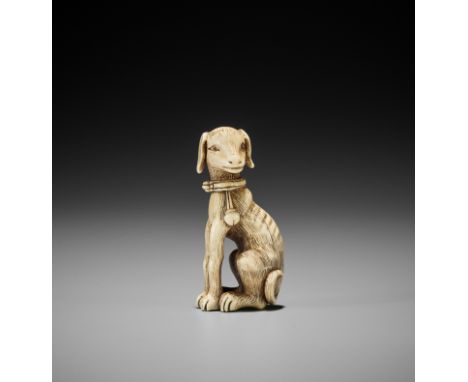 AN IVORY NETSUKE OF A EUROPEAN DOGUnsignedJapan, Kyoto, 18th century, Edo period (1615-1868)The floppy-eared dog standing fou