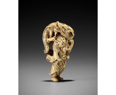 A RARE IVORY NETSUKE OF BASHIKO SENNIN, ATTRIBUTED TO MITSUHARUAttributed to Mitsuharu, unsigned Japan, Kyoto, late 18th cent