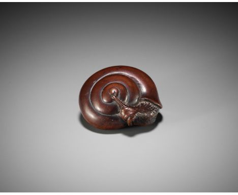 MASATOMO: A POWERFUL WOOD NETSUKE OF A SNAILBy Masatomo, signed Masatomo 正友Japan, Kyoto or Osaka, late 18th century, Edo peri