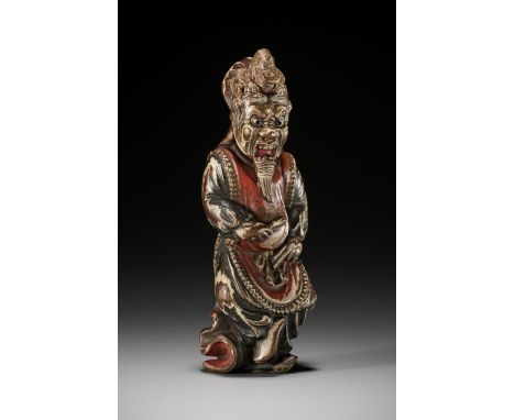A POWERFUL SHUZAN-STYLE SAISHIKI NETSUKE OF A RANRYO-O DANCERIn the style of Yoshimura Shuzan, unsignedJapan, Osaka, 18th cen